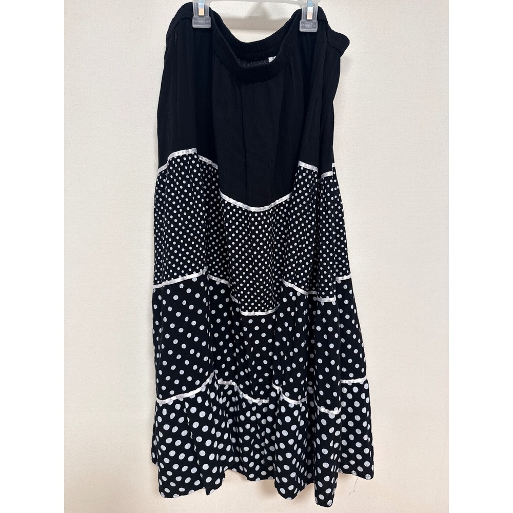 C.L. Daniels Black White Polka Dot Tiered Maxi Skirt Plus Size 2X Rayon Boho